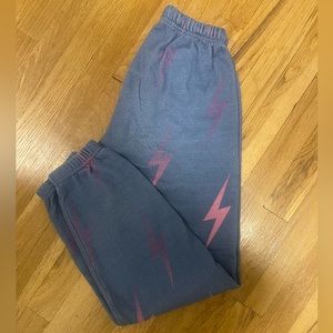 Aviator nation sweatpants blue with pink lightening bolts
